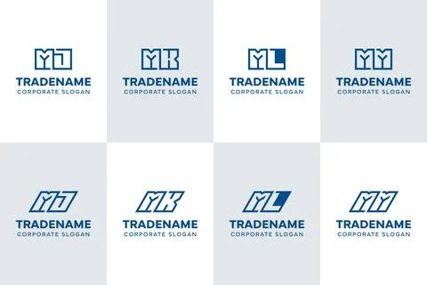 Letters MJ MK ML MM Square and Dynamic Logo Set 스톡 일러스트