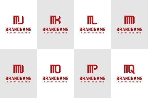 Letters MJ MK ML MM MN MO MP MQ Logo Monogram Set Stock Illustration