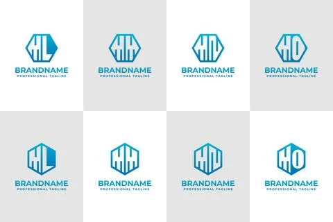 Letters ML MM MN MO Hexagon Logo Set, suitable for business with LM MM NM O.. Stock Illustration
