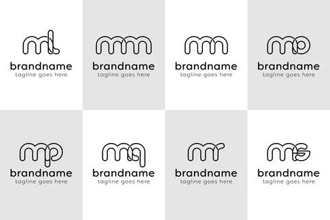 Letters ML MM MN MO MP MQ MR MS Monogram Line Logo, for LM M NM OM PM QM RM.. Stock Illustration