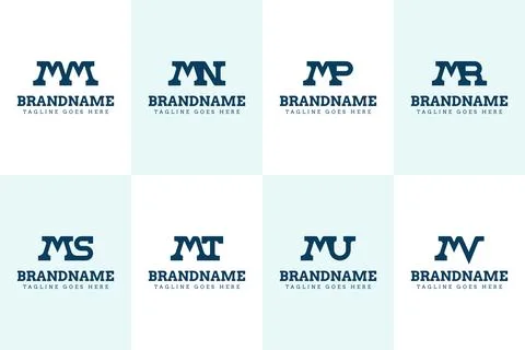 Letters MM MN MP MR MS MT MU MV Logo Set Monogram Stock Illustration