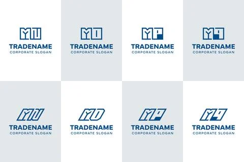 Letters MN MO MP MQ Square and Dynamic Logo Set 스톡 일러스트