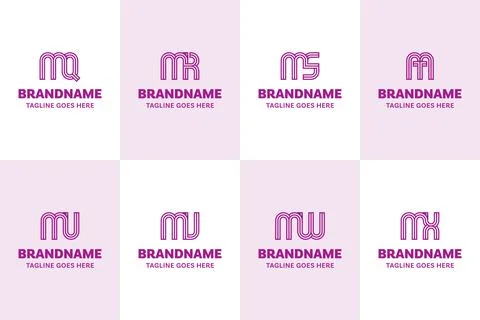 Letters MQ MR MS MT MU MV MW MX Line Logo Set, for QM RM SM TM UM VM WM XM .. Stock Illustration