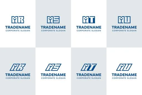 Letters MR MS MT MU Square and Dynamic Logo Set 스톡 일러스트