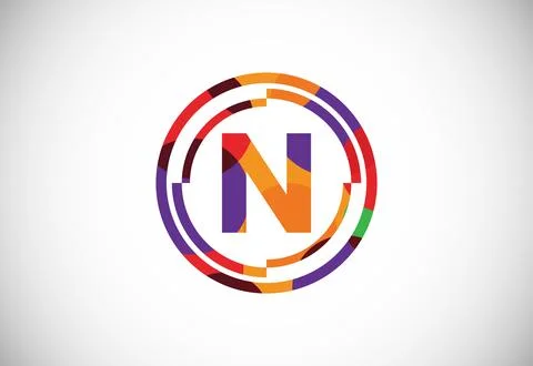 Letters N with circle frames low poly art style. English alphabet, vector i.. Stock Illustration