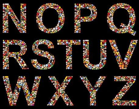 Letters n to z made of assorted pills Stock Illustration