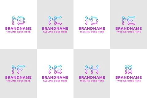 Letters NB NC ND NE NF NG NH NI Technology Logo 库存插图