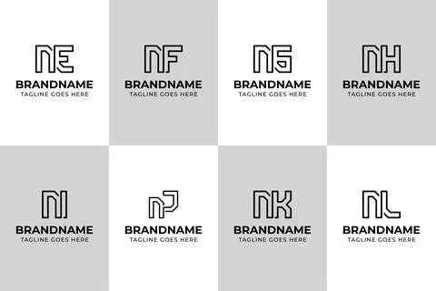 Letters NE NF NG NH NI NJ NK NL Monogram Logo Set, for EN FN GN HN IN JN KN.. Stock Illustration