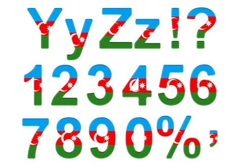 Letters, numbers and punctuation marks with Azerbaijani flag. Y, Z, 1, 2, 3,  Stock Illustration