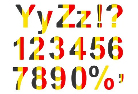 Letters, numbers and punctuation marks with Belgian flag. Y, Z, 1, 2, 3, 4, 5 Stock Illustration