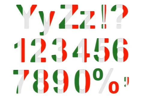 Letters, numbers and punctuation marks with Irish flag. Y, Z, 1, 2, 3, 4, 5,  Stock Illustration