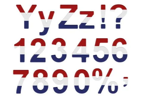 Letters, numbers and punctuation marks with the Netherlands flag. Y, Z, 1, 2, Stock Illustration