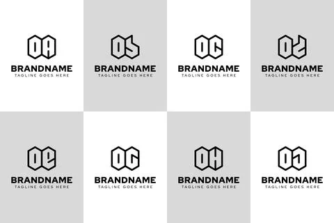 Letters OA OB OC OD OE OG OH OJ Geometric Logo Set Stock Illustration