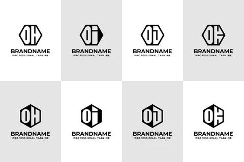 Letters OH OI OJ OK Hexagon Logo Set, for HO IO JO KO initials business Stock Illustration
