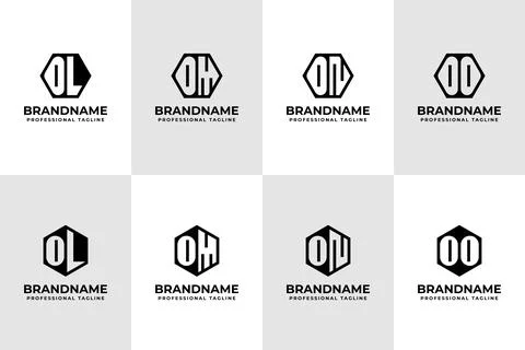 Letters OL OM ON OO Hexagon Logo Set, for LO MO NO OO initials business Stock Illustration