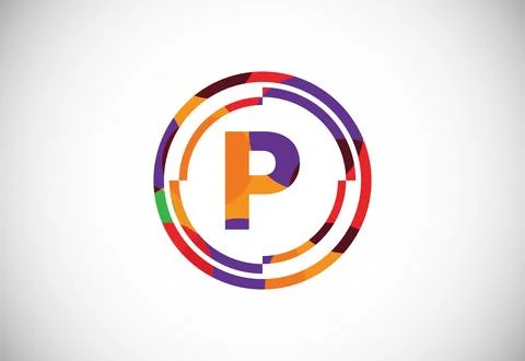 Letters P with circle frames low poly art style. English alphabet, vector i.. Stock Illustration