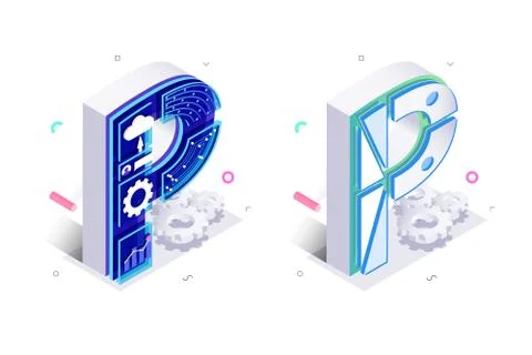 Letters P with social networks elements Stock Illustration
