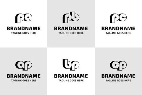 Letters PA AP PB BP PC CP Bold Monogram Logo Set Illustrazione stock