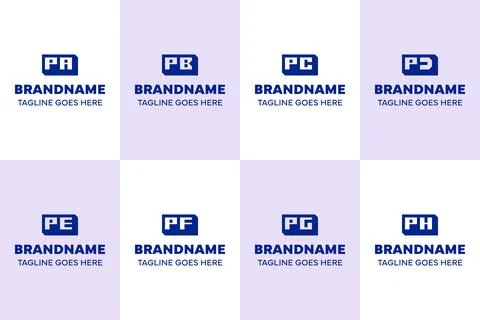 Letters PA PB PC PD PE PF PG PH Box 3D Logo Set Illustrazione stock