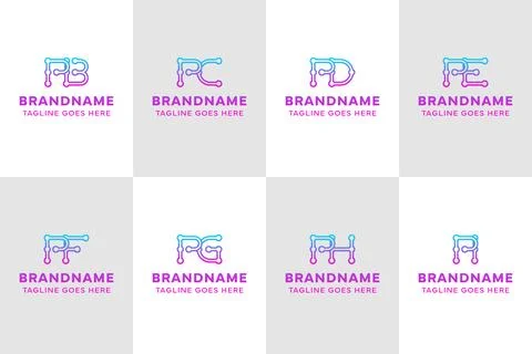 Letters PB PC PD PE PF PG PH PI Technology Logo Illustrazione stock