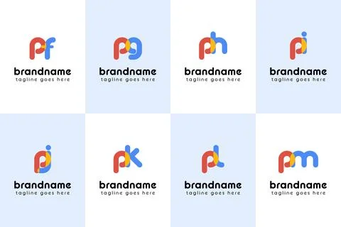 Letters pf pg ph pi pj pk pl pm Playful Logo, represent a fun, energetic, a.. Stock Illustration