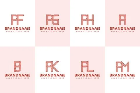 Letters PF PG PH PI PJ PK PL PM  Monogram Logo Set, for FP GP HP IP JP KP L.. Stock Illustration