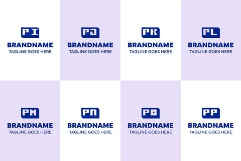 Letters PI PJ PK PL PM PN PO PP Box 3D Logo Set Illustrazione stock