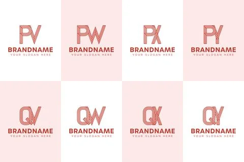 Letters PV PW PX PY QV QW QX QY  Monogram Logo Set, for VP WP XP YP VQ WQ X.. Stock Illustration
