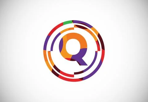 Letters Q with circle frames low poly art style. English alphabet, vector i.. Stock Illustration