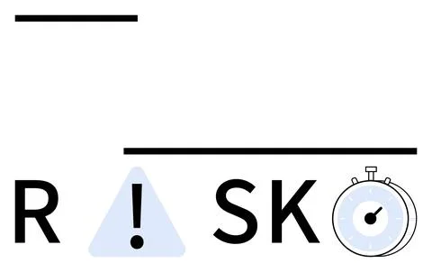 Letters R, S, K with exclamation mark inside a triangle and a stopwatch. Idea Stock Illustration