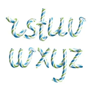 Letters R, S, T, U, V, W, X, Y, Z. Vector. 3D Realistic Candy Cane Alphabet Stock Illustration