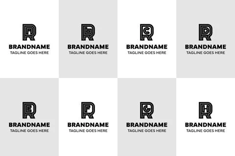 Letters RA RB RC RD RE RF RG RH Logo Line Set, for AR BR CR DR ER FR GR HR .. Stock Illustration