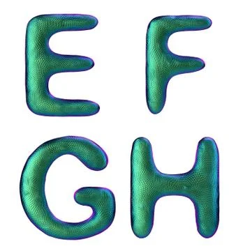 Letters set E, F, G, H made of realistic 3d render natural green snake skin Stock Illustration