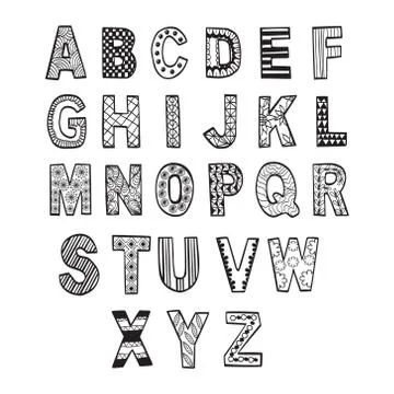 Letters set in zentangle style background. Stock-Illustration
