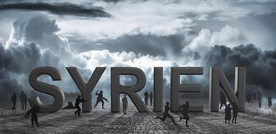 Letters spelling Syrien Syria asylum symbol refugees Asia Stock Illustration