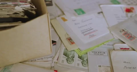 Letters spread around a box with other letter envelopes Video stock 245137514