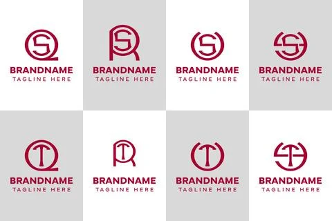 Letters SQ SR SU SY TQ TR TU TY Monogram Logo Set, for QS RS US YS QT RT UT.. Stock Illustration