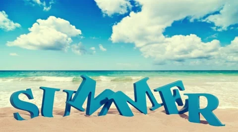 Letters summer on the beach and clouds Stock Footage 62681055