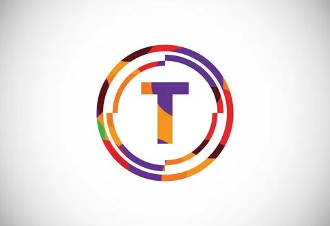 Letters T with circle frames low poly art style. English alphabet, vector i.. Stock Illustration