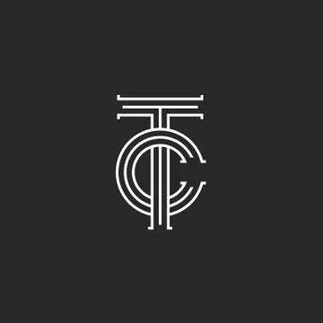 Letters TC logo monogram, overlapping thin lines CT initials emblem, linear s Stock Illustration