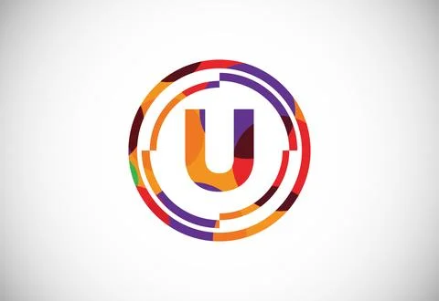 Letters U with circle frames low poly art style. English alphabet, vector i.. Stock Illustration