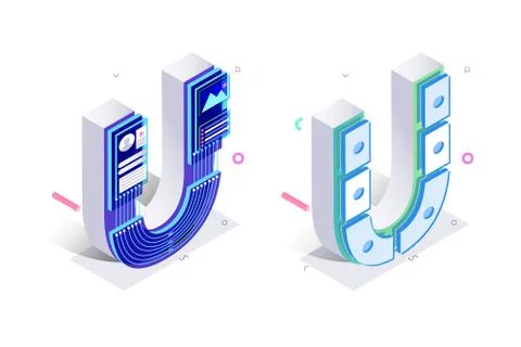 Letters U with social networks elements Ilustración de archivo