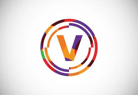 Letters V with circle frames low poly art style. English alphabet, vector i.. Stock Illustration