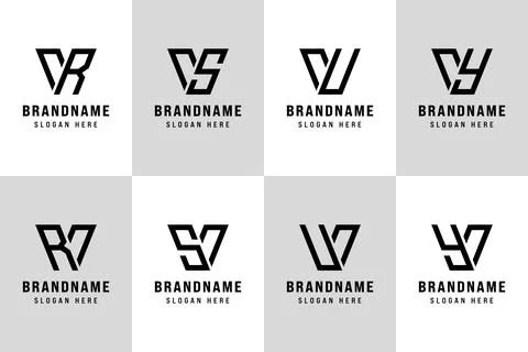 Letters VR VS VU VY Logo Set, for RV VR SV VS UV VU VY YV Initials Brand Stock Illustration