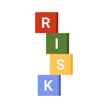 Letters of word Risk on vertical stack of colorful toy cubes 스톡 일러스트