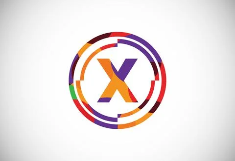 Letters X with circle frames low poly art style. English alphabet, vector i.. Stock Illustration