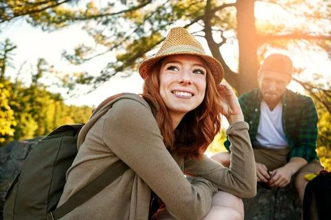 Letting her mind explore. two young people hiking while on an overseas trip. Foto stock