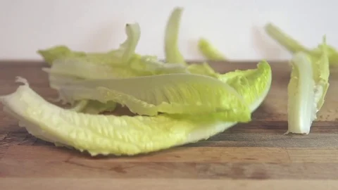 Lettuce hearts falling in slow motion Stock Footage 79560337