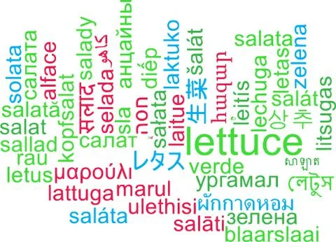 Lettuce multilanguage wordcloud background concept Stock Illustration