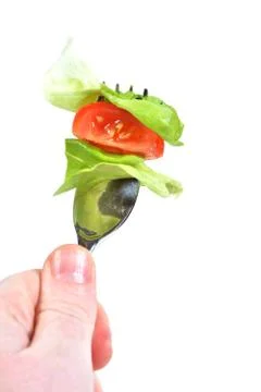 Lettuce Tomato and fork - Isolated healthy eating Stock Photos